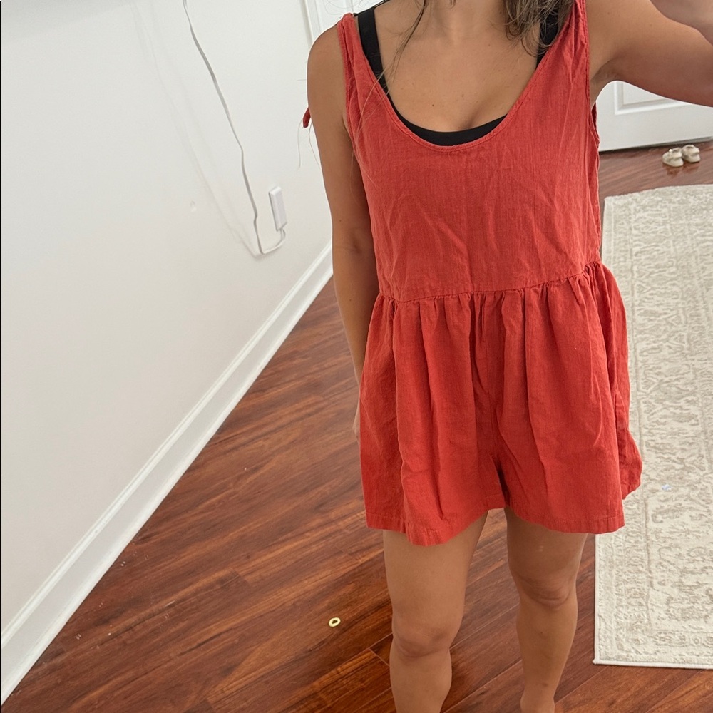 Red orange oversized Sleeveless Romper
